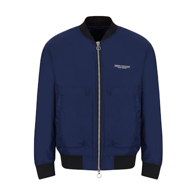 Armani Exchange FW22 Blue Long-Sleeve Jacket with Back Letter Print 3LZBL2-ZNSPZ-125CJ