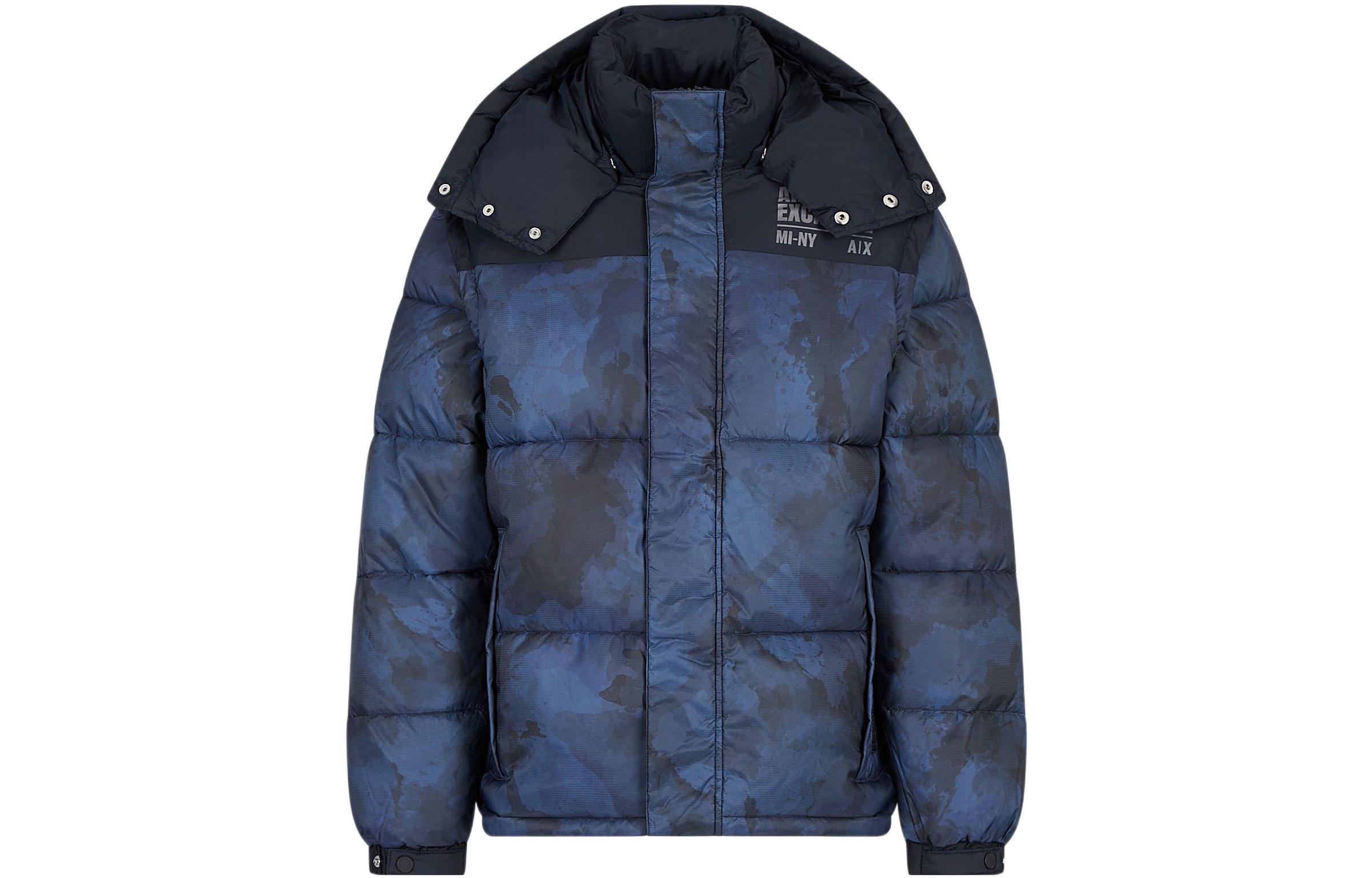 Armani Exchange FW22 Camo Detachable Hood Logo Jacket Blue Outerwear 6LZB22-ZNUQZ-55HV