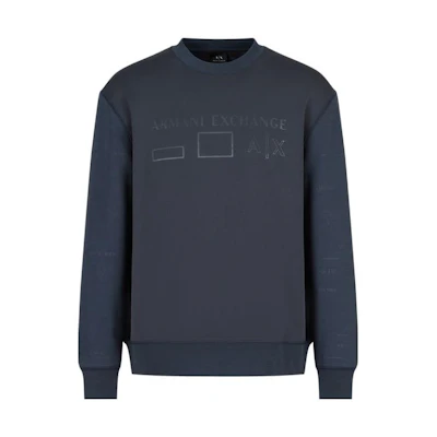 Armani Exchange FW22 Chest Logo Crewneck Sweatshirt Navy Blue 6LZMAN-ZJCBZ-125CX