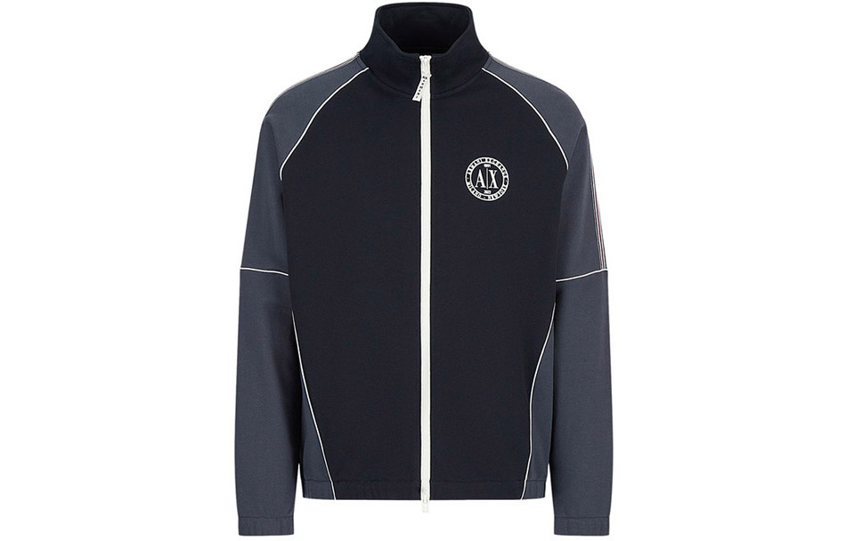 Armani Exchange FW22 Colorblock Logo Zip-Up Jacket Navy Blue Outerwear 6LZMLA-ZJ1ZZ-85CB