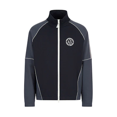 Armani Exchange FW22 Colorblock Logo Zip-Up Jacket Navy Blue Outerwear 6LZMLA-ZJ1ZZ-85CB