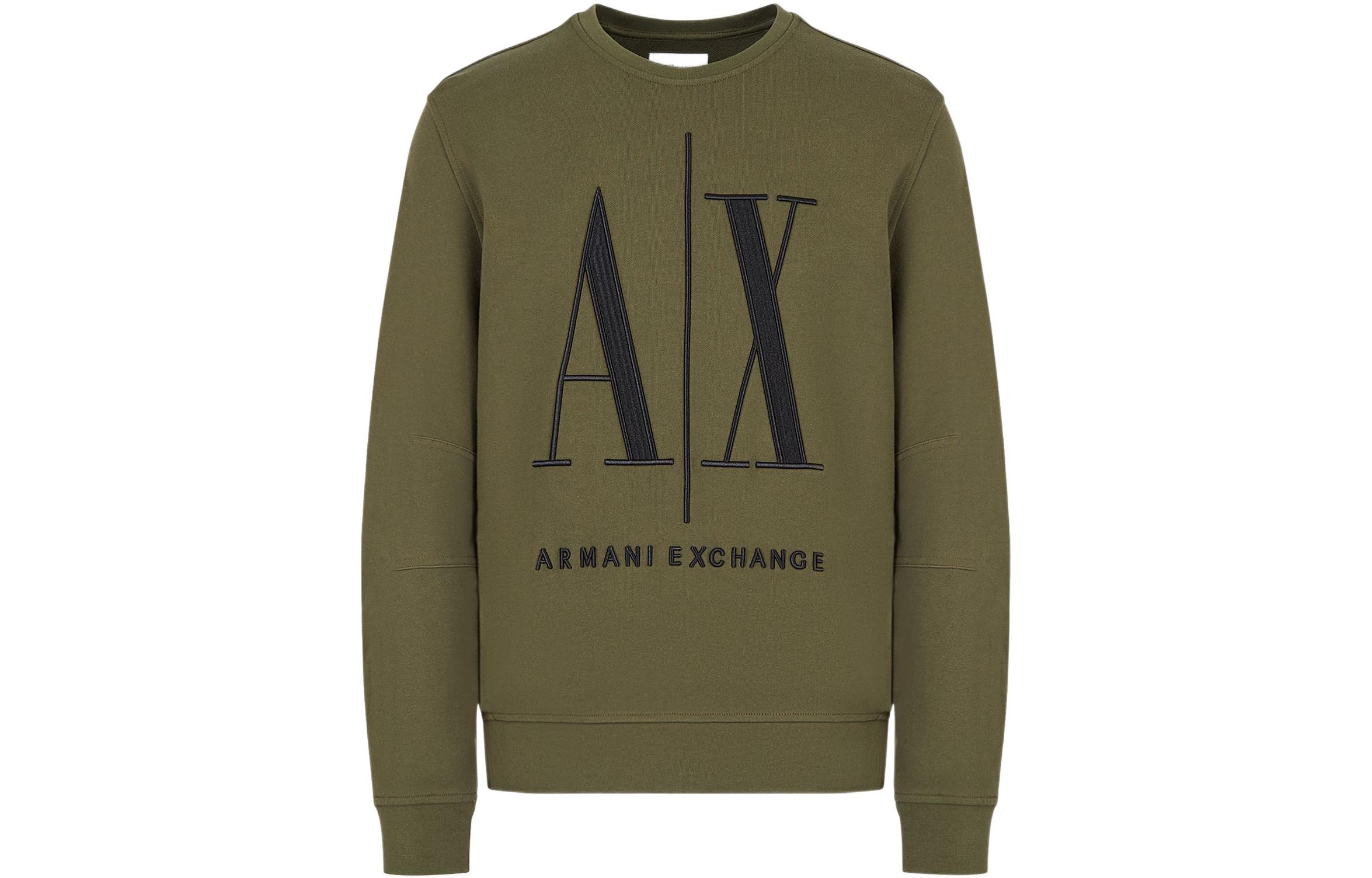 Armani Exchange FW22 Embroidered Logo Cotton Sweatshirt Khaki 8NZMPA-ZJ1ZZ-1871