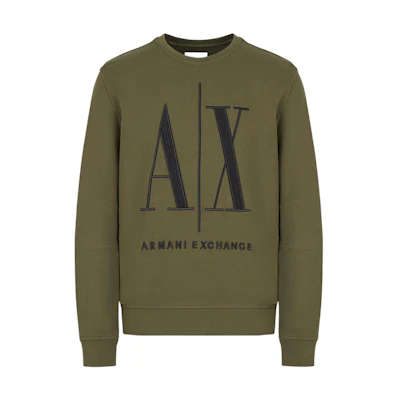 Armani Exchange FW22 Embroidered Logo Cotton Sweatshirt Khaki 8NZMPA-ZJ1ZZ-1871