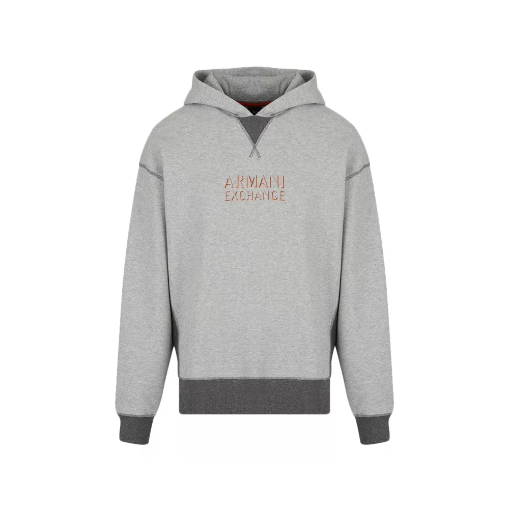 Armani Exchange FW22 Gray Letter Print Pullover Hoodie for Men 6LZMBC-ZJBLZ-49AF