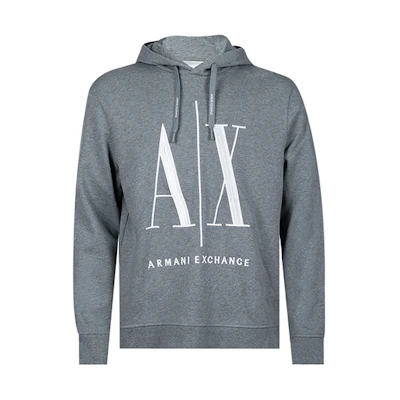 Armani Exchange FW22 Grey Hoodie with Colorblock Logo Embroidery 8NZMPC-ZJ1ZZ-3930