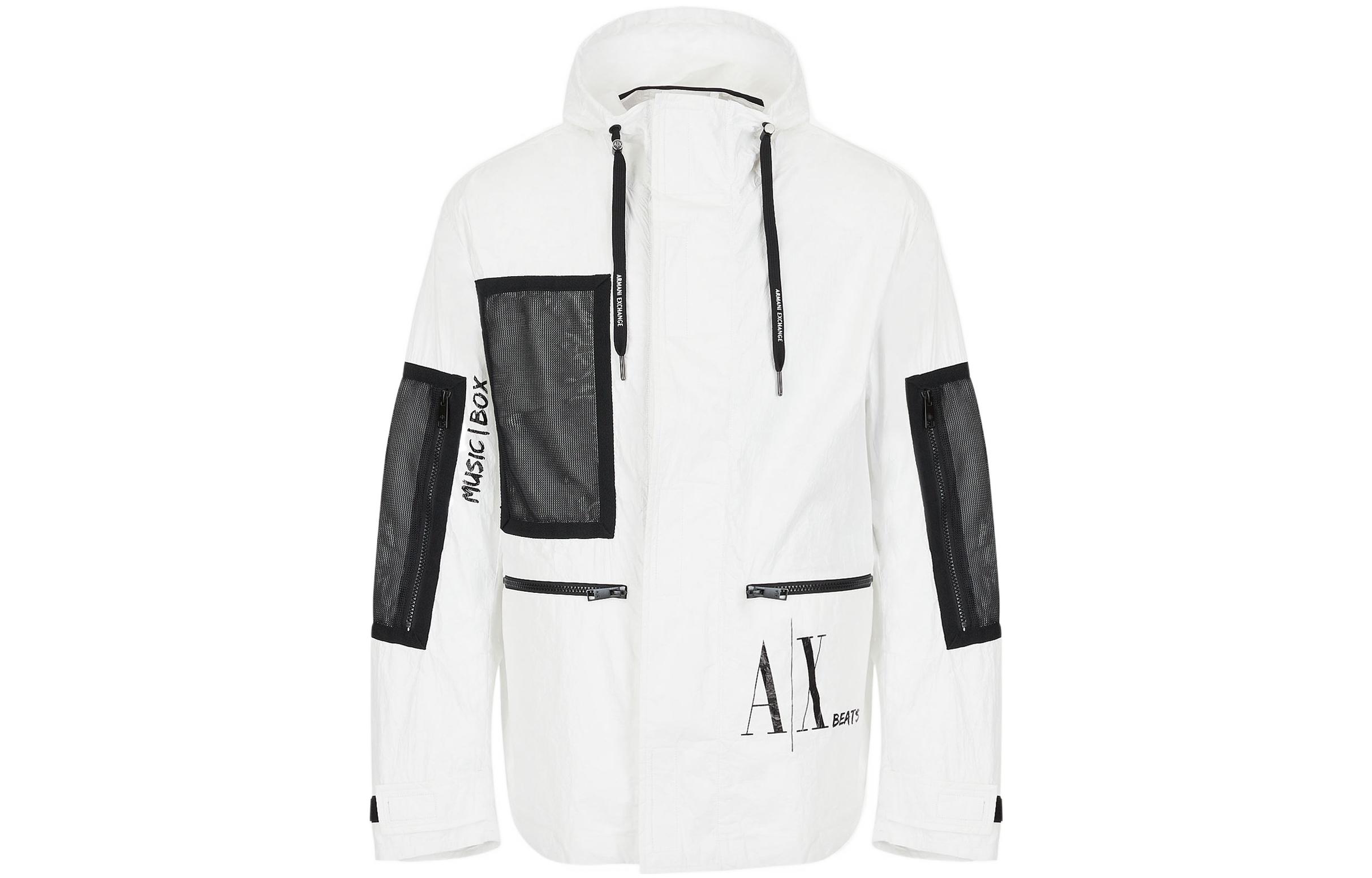 Armani Exchange FW22 Logo Print Mesh Panel Hoodie Jacket Male White 3LZB45-ZNPRZ-12181