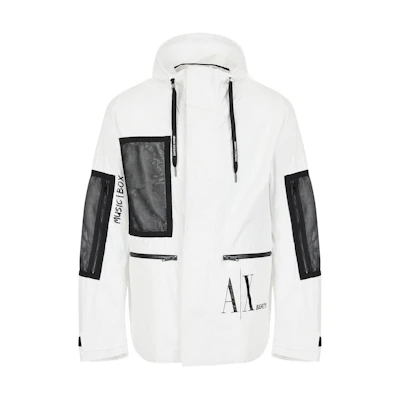 Armani Exchange FW22 Logo Print Mesh Panel Hoodie Jacket Male White 3LZB45-ZNPRZ-12181