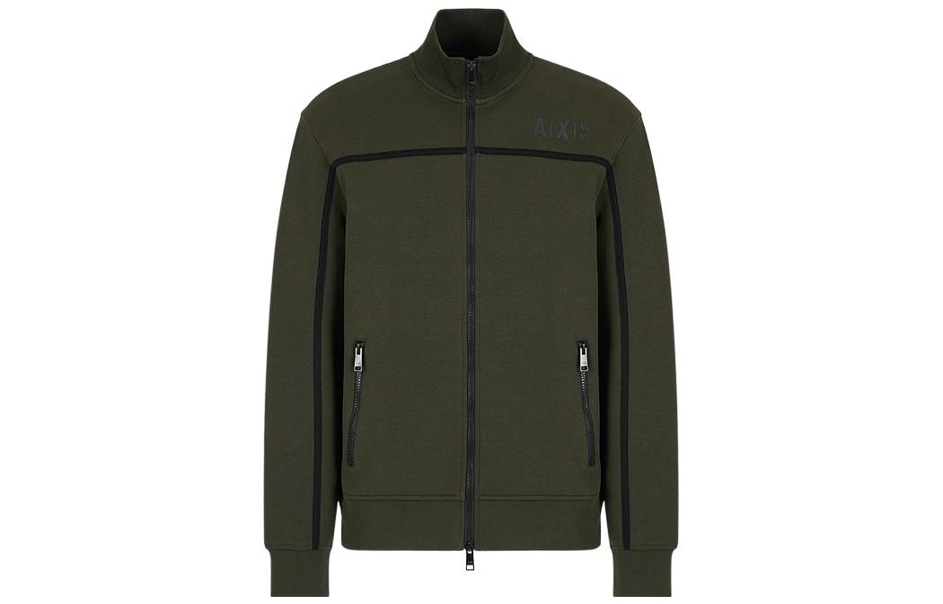 Armani Exchange FW22 Logo Print Striped Zip Jacket Men’s Dark Green 6LZMFD-ZJ5NZ-1851