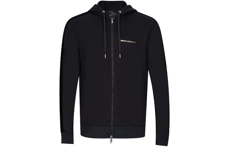 Armani Exchange FW22 Logo Print Zip Hoodie Black Long Sleeve Jacket 3KZMBB-Z9N1Z-1200