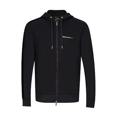 Armani Exchange FW22 Logo Print Zip Hoodie Black Long Sleeve Jacket 3KZMBB-Z9N1Z-1200