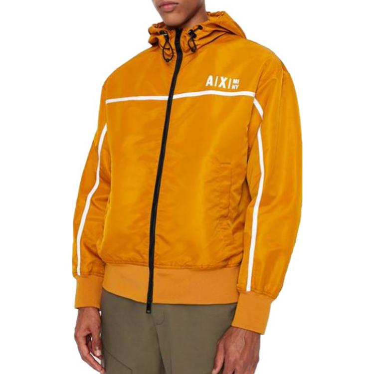 Lookbook 아르마니 익스체인지 FW22 로고 스트라이프 프린트 후드 집업 자켓 오렌지 6LZB03-ZNUSZ-1767