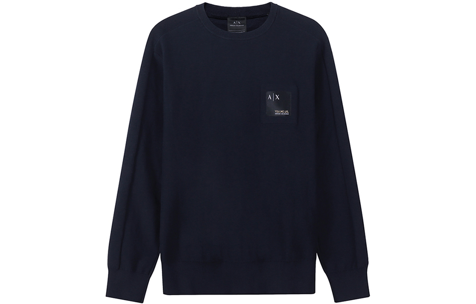 Armani Exchange FW22 Navy Blue Crewneck Logo Patch Long Sleeve Sweatshirt Men 6LZM1F-ZMX8Z-1510