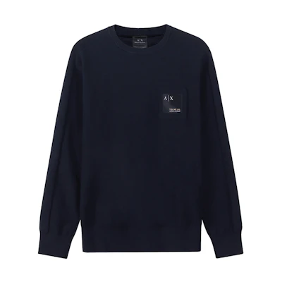 Armani Exchange FW22 Navy Blue Crewneck Logo Patch Long Sleeve Sweatshirt Men 6LZM1F-ZMX8Z-1510