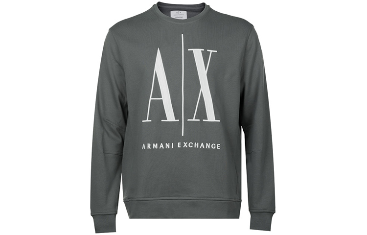 Armani Exchange FW22 Oversized Logo Embroidered Crewneck Sweatshirt Men Dark Gray 8NZMPA-ZJ1ZZ-1965
