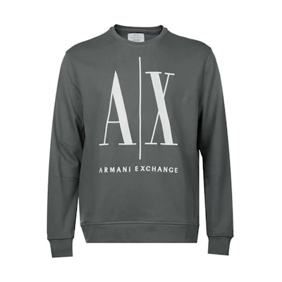 Armani Exchange FW22 Oversized Logo Embroidered Crewneck Sweatshirt Men Dark Gray 8NZMPA-ZJ1ZZ-1965