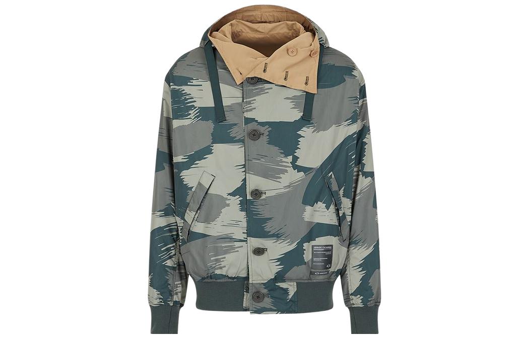 Armani Exchange FW22 Smudge Effect Reversible Zip Hoodie Jacket Green Men 3LZB01-ZNR9Z-125BH
