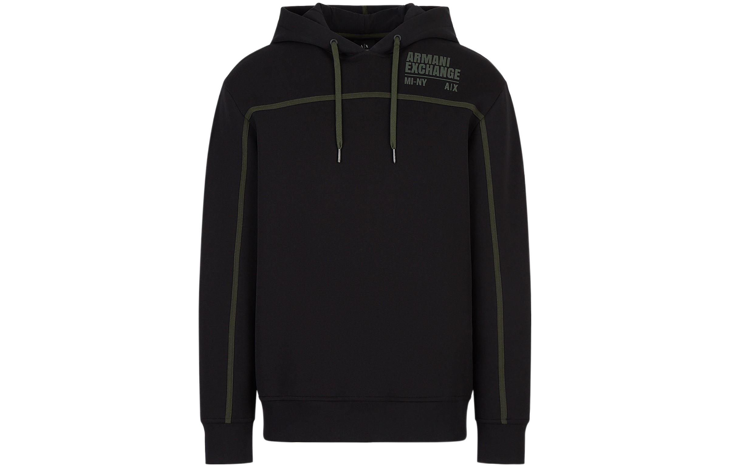 Armani Exchange FW22 Solid Logo Print Hoodie Black Long Sleeve Pullover 6LZMFE-ZJ5NZ-1200