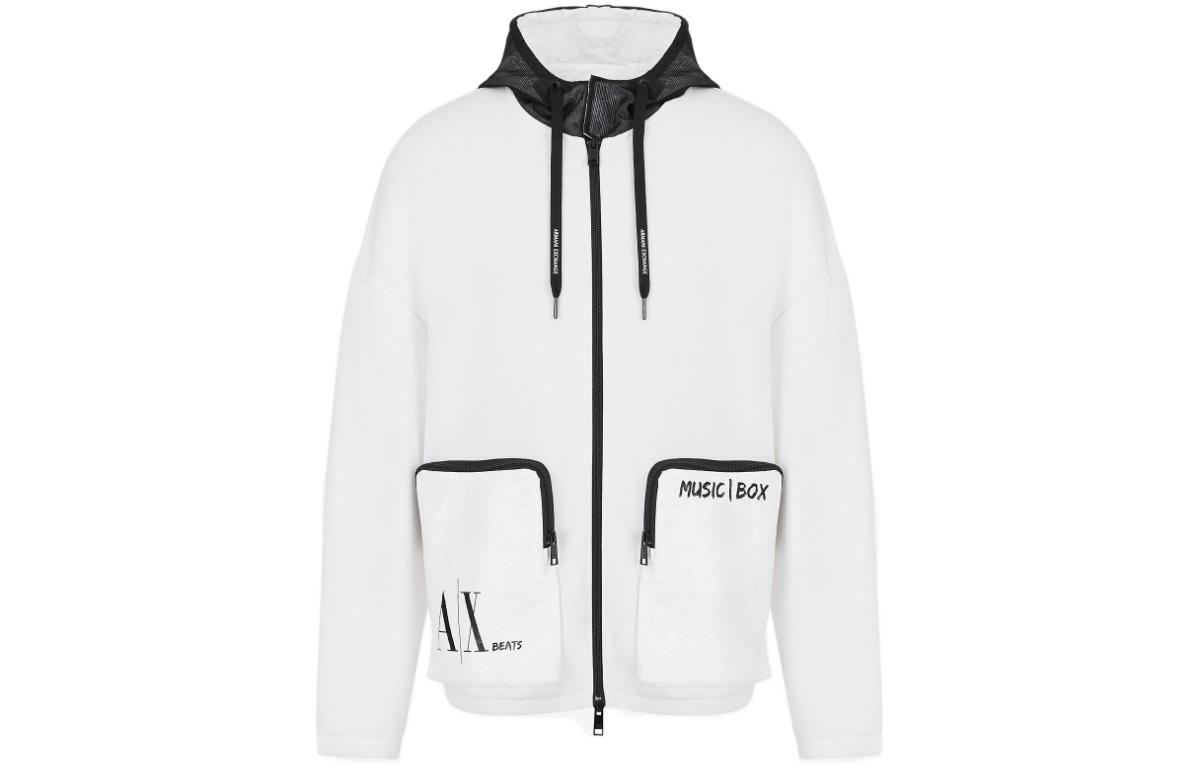 Armani Exchange FW22 White Hoodie Jacket with Large Pockets 3LZMJJ-ZJYBZ-12181