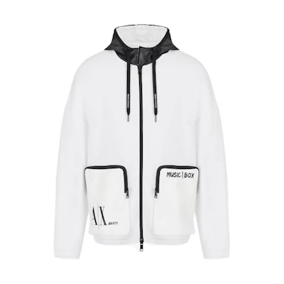 Armani Exchange FW22 White Hoodie Jacket with Large Pockets 3LZMJJ-ZJYBZ-12181