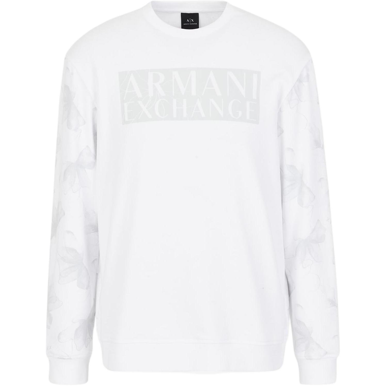 Armani Exchange FW22 White Logo Crewneck Sweatshirt Long Sleeve Pullover 3LZMKA-ZJ8MZ