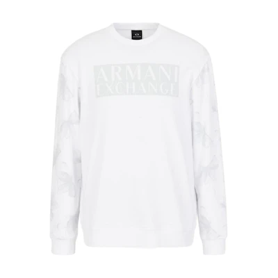 Armani Exchange FW22 White Logo Crewneck Sweatshirt Long Sleeve Pullover 3LZMKA-ZJ8MZ