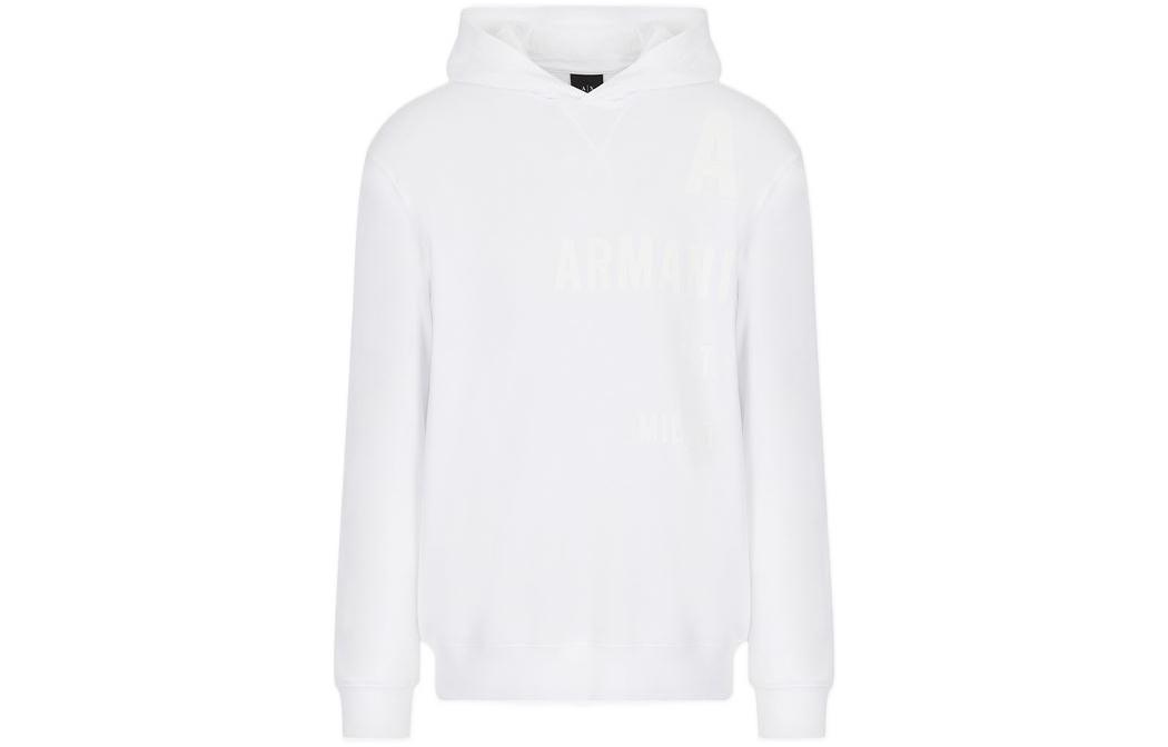 Armani Exchange FW22 White Pullover Hoodie with Logo Print 3LZMBA-ZJ6RZ-11100