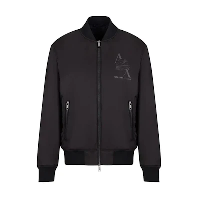 Armani Exchange FW23 Black Eagle Logo Baseball Collar Jacket. 6RZB05-ZNUEZ-1200
