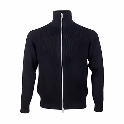 ARMANI EXCHANGE FW23 Black High Neck Ribbed Knit Sweater with Zipper. 6RZE6A-ZM1LZ-1200