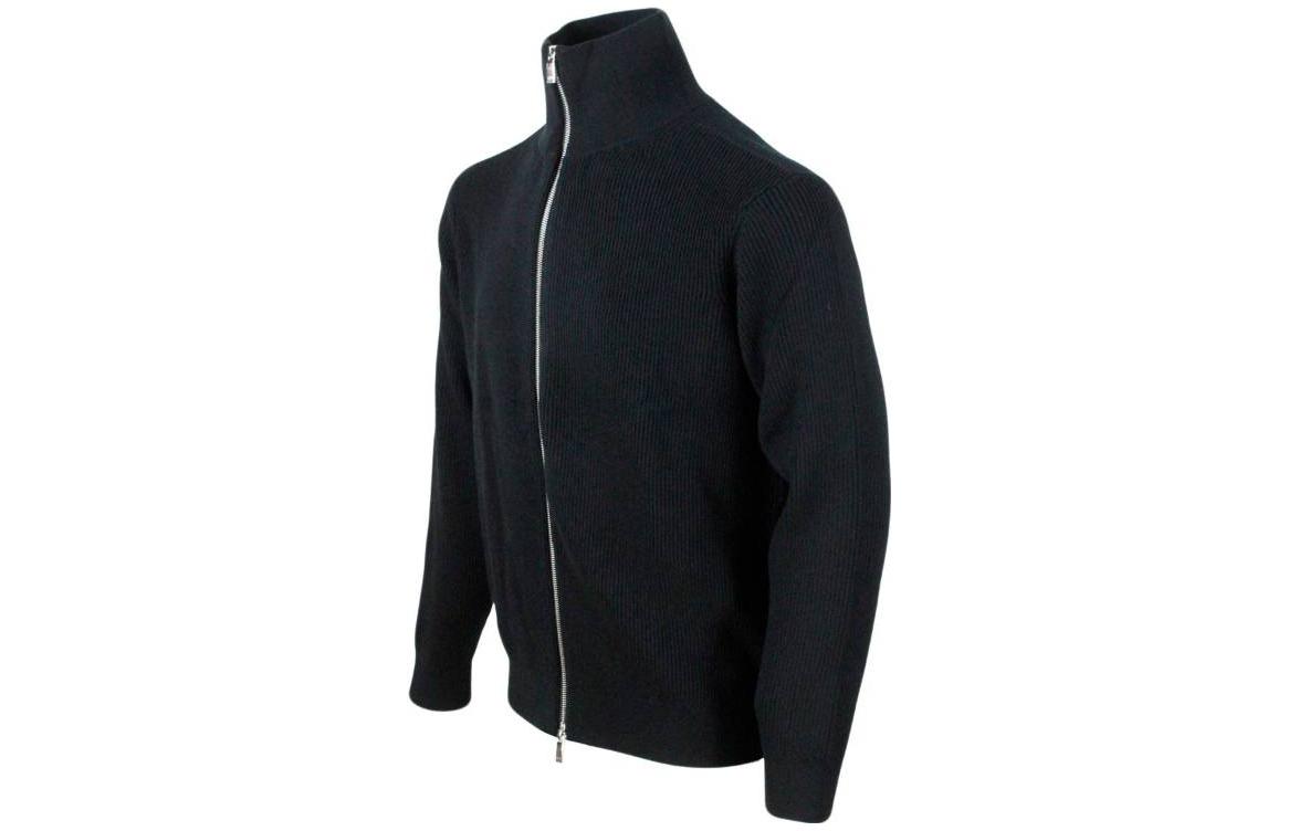 Shop ARMANI EXCHANGE FW23 黑色高領拉鏈紋理針織毛衣 6RZE6A-ZM1LZ-1200