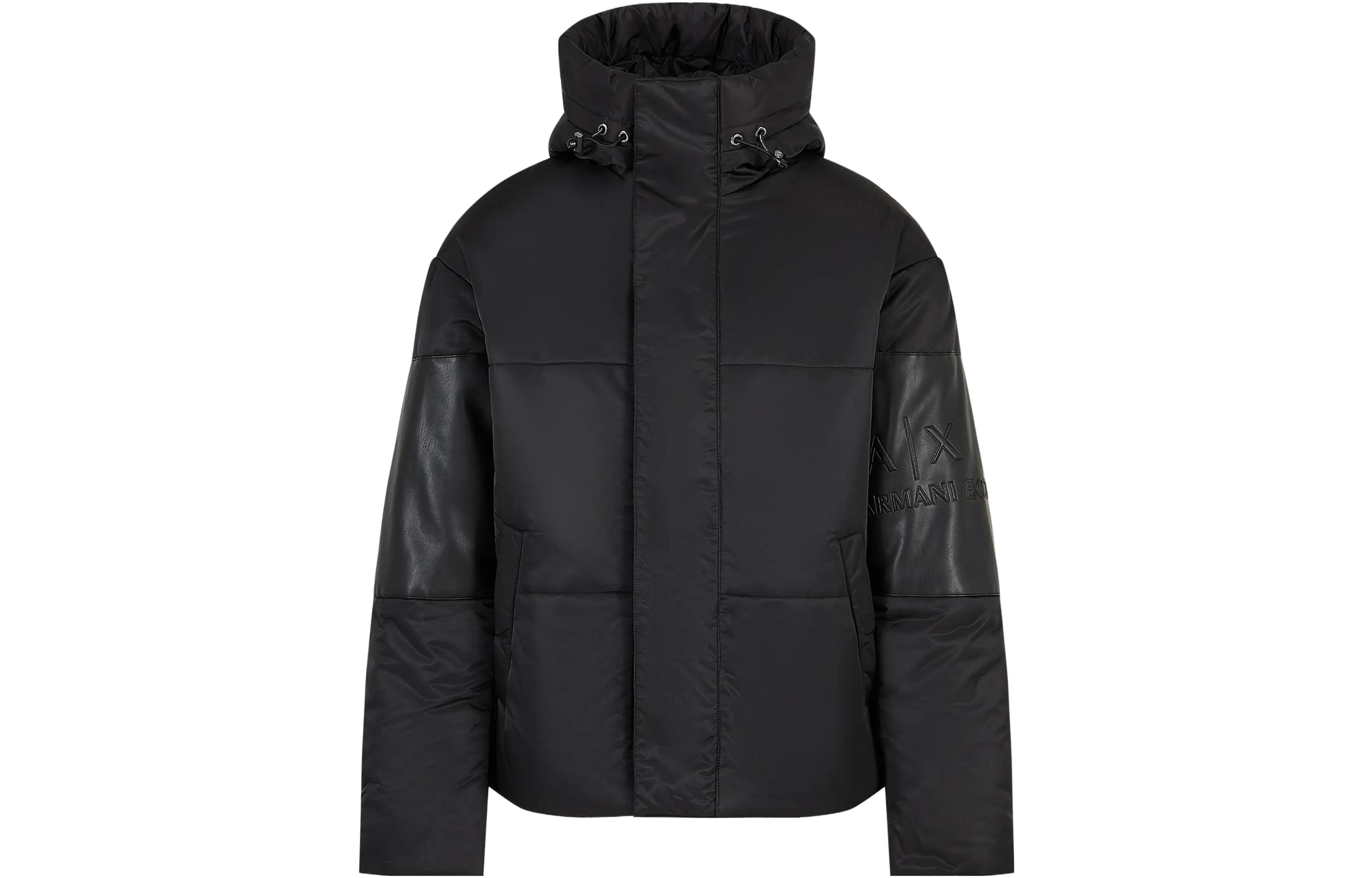 ARMANI EXCHANGE FW23  Black Hooded Cotton Jacket with Logo Patch Design 6RZB13-ZNJ7Z-1200