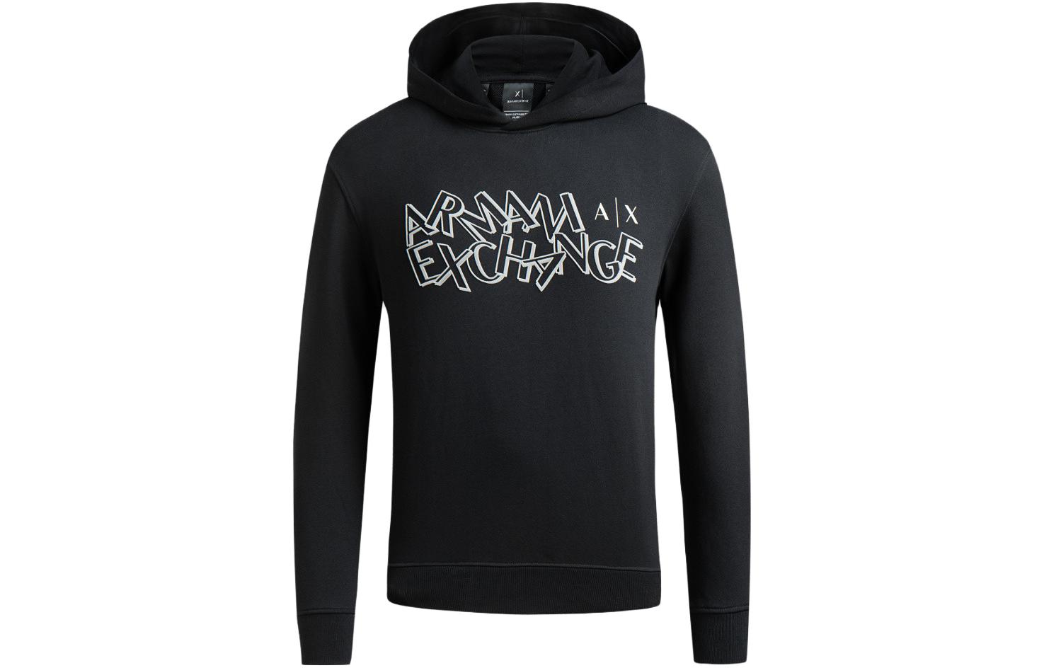 ARMANI EXCHANGE FW23  Black Hoodie with Logo Print. 6RZMBB-ZJBWZ-1200
