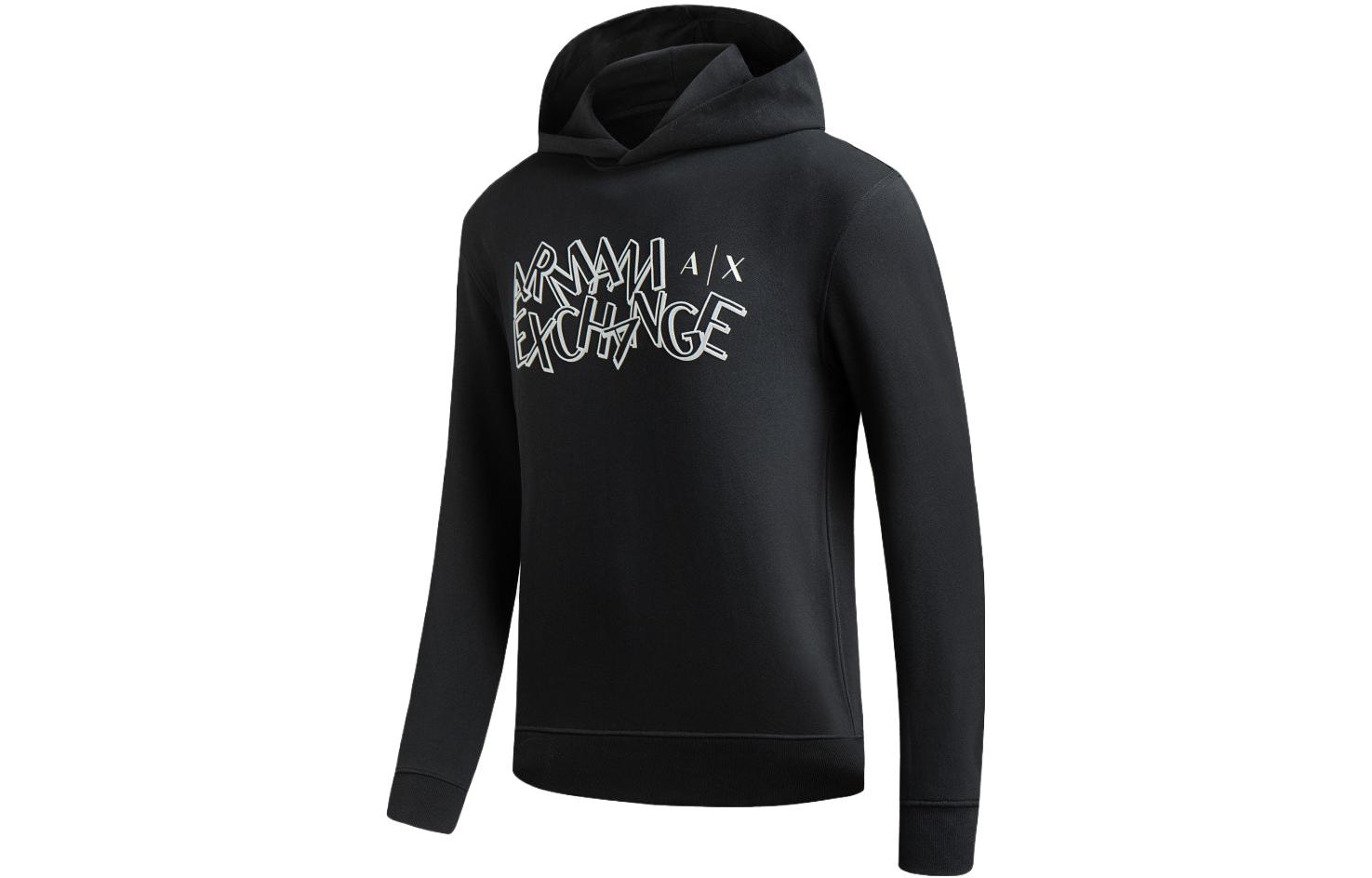 Shop ARMANI EXCHANGE FW23 Hoodie Hitam dengan Cetakan Logo. 6RZMBB-ZJBWZ-1200