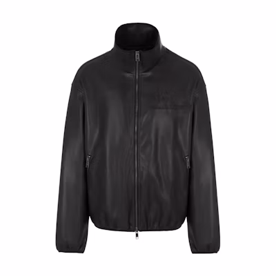ARMANI EXCHANGE FW23 Black Logo Embossed High Neck Zip Cotton Jacket. 6RZB17-ZE1CZ-1200