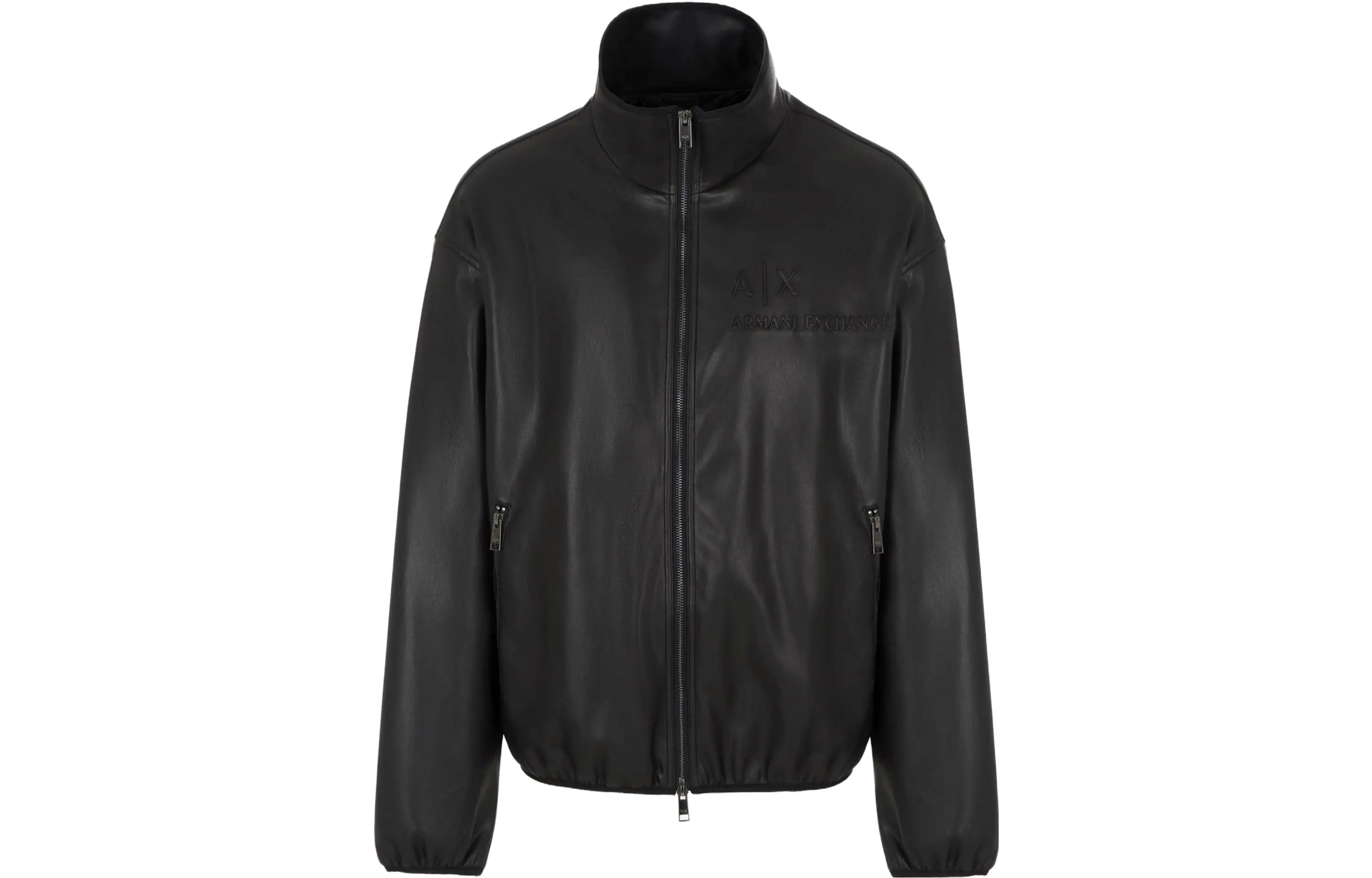 Order ARMANI EXCHANGE FW23  Black Logo Embossed High Neck Zip Cotton Jacket. 6RZB17-ZE1CZ-1200