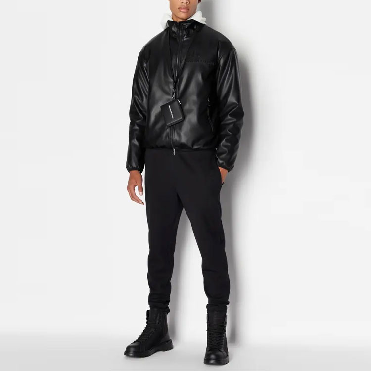 Lookbook ARMANI EXCHANGE FW23  Black Logo Embossed High Neck Zip Cotton Jacket. 6RZB17-ZE1CZ-1200