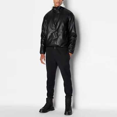 ARMANI EXCHANGE FW23 Black Logo Embossed High Neck Zip Cotton Jacket. 6RZB17-ZE1CZ-1200 Lookbook ARMANI EXCHANGE FW23 Black Logo Embossed High Neck Zip Cotton Jacket. 6RZB17-ZE1CZ-1200