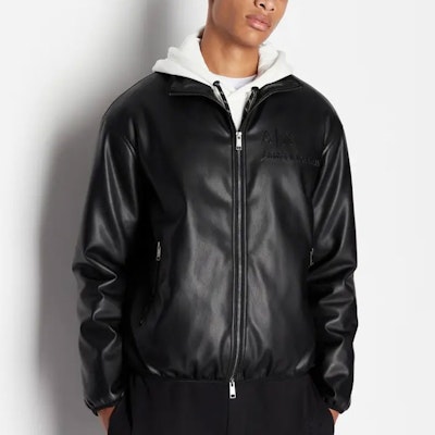 ARMANI EXCHANGE FW23 Black Logo Embossed High Neck Zip Cotton Jacket. 6RZB17-ZE1CZ-1200 Shop ARMANI EXCHANGE FW23 Black Logo Embossed High Neck Zip Cotton Jacket. 6RZB17-ZE1CZ-1200