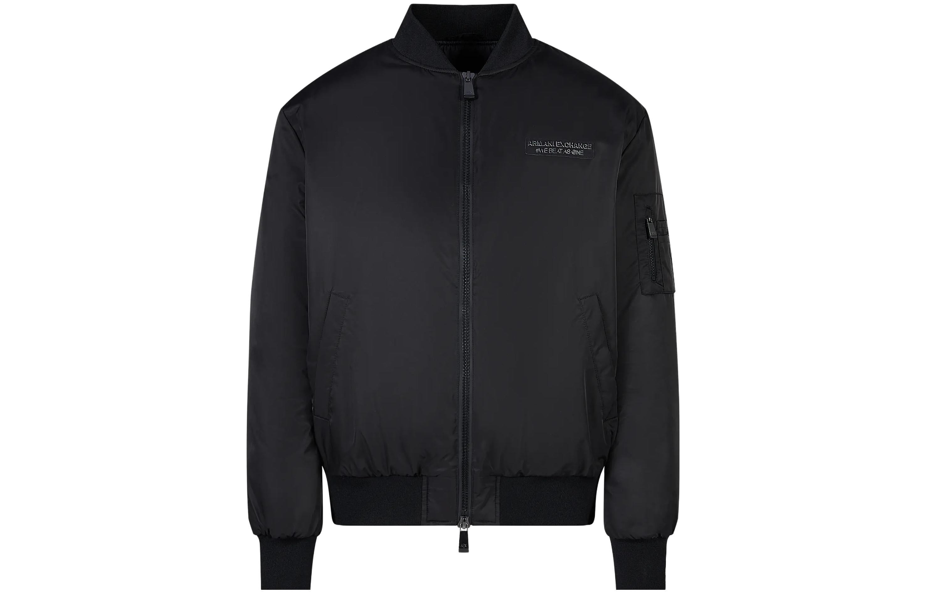 ARMANI EXCHANGE FW23  Black Logo Patch Baseball Collar Cotton Jacket. 6RZB12-ZNJ7Z-1200