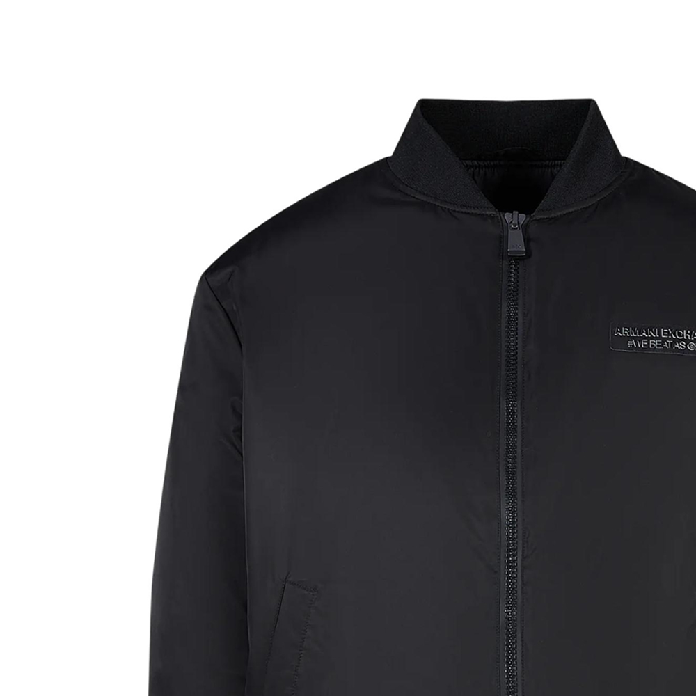 Details for 아르마니 익스체인지 FW23 블랙 로고 패치 야구 칼라 코튼 재킷. 6RZB12-ZNJ7Z-1200