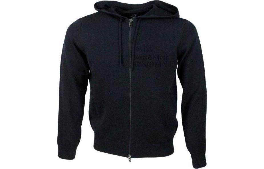 ARMANI EXCHANGE FW23  Blue Solid Zip-Up Hoodie Sweater. 6RZE1B-ZMX8Z-1200