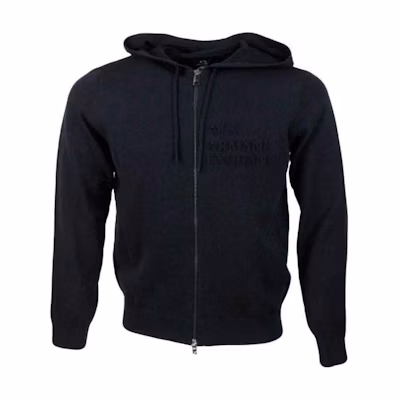 ARMANI EXCHANGE FW23 Blue Solid Zip-Up Hoodie Sweater. 6RZE1B-ZMX8Z-1200