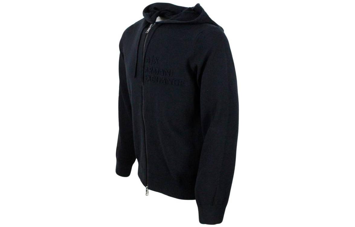 Shop ARMANI EXCHANGE FW23  Blue Solid Zip-Up Hoodie Sweater. 6RZE1B-ZMX8Z-1200