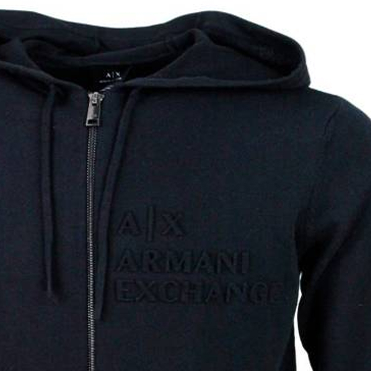 Purchase ARMANI EXCHANGE FW23  Blue Solid Zip-Up Hoodie Sweater. 6RZE1B-ZMX8Z-1200