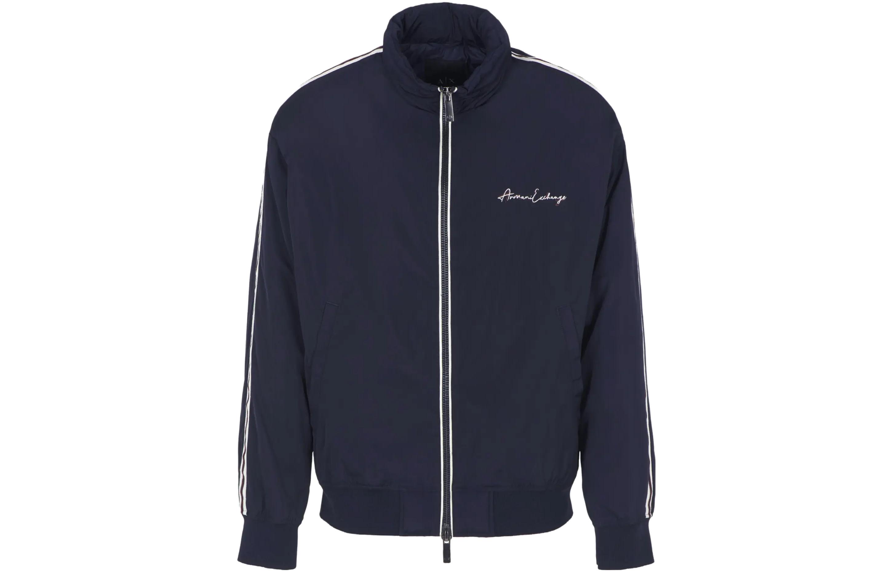 ARMANI EXCHANGE FW23  Navy Blue Cotton Jacket with Double Line Logo Embroidery. 6RZBL6-ZN2UZ-1583
