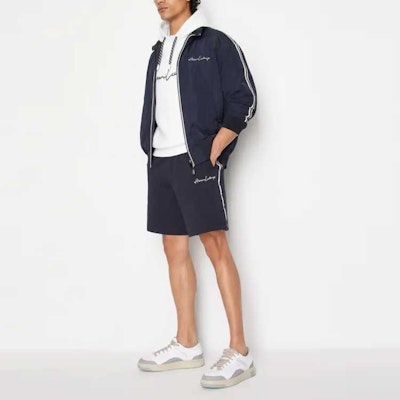 ARMANI EXCHANGE FW23 Navy Blue Cotton Jacket with Double Line Logo Embroidery. 6RZBL6-ZN2UZ-1583 Lookbook ARMANI EXCHANGE FW23 Navy Blue Cotton Jacket with Double Line Logo Embroidery. 6RZBL6-ZN2UZ-1583