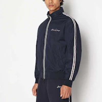 Shop ARMANI EXCHANGE FW23 海軍藍棉質外套,雙線logo刺繡設計。 6RZBL6-ZN2UZ-1583