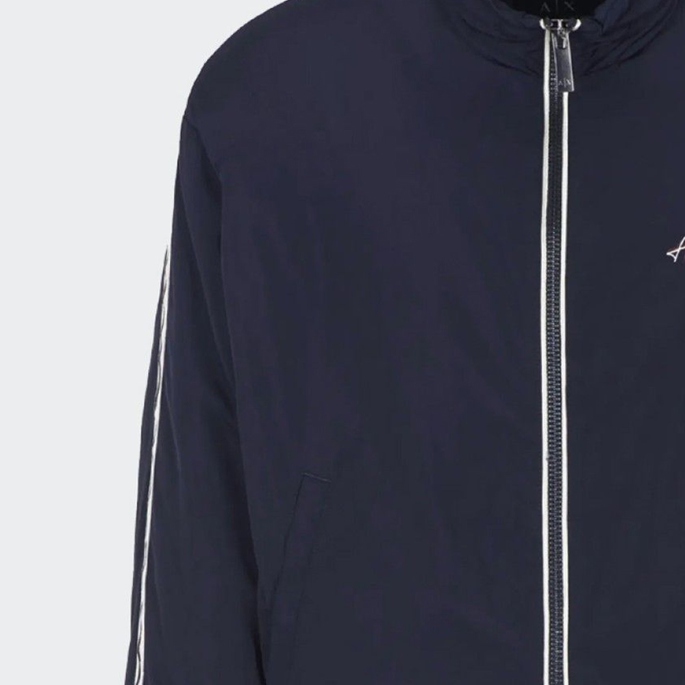 Sizing ARMANI EXCHANGE FW23  Navy Blue Cotton Jacket with Double Line Logo Embroidery. 6RZBL6-ZN2UZ-1583