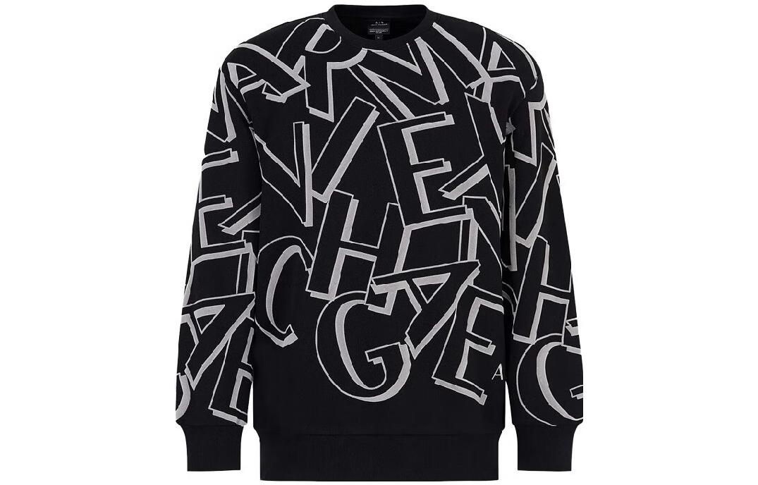 Armani Exchange FW23 Black Crewneck Sweatshirt with Flocked Letter Print 6RZMBA-ZJBWZ-1200