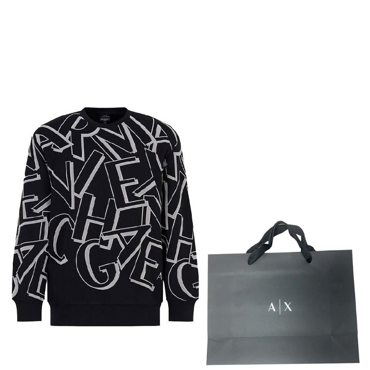 Lookbook Armani Exchange FW23 黑色圓領運動衫 與植絨字母印花 6RZMBA-ZJBWZ-1200