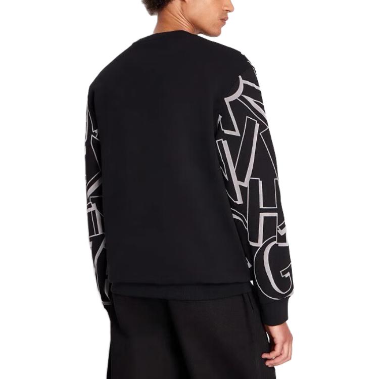 Purchase Armani Exchange FW23 黑色圓領運動衫 與植絨字母印花 6RZMBA-ZJBWZ-1200